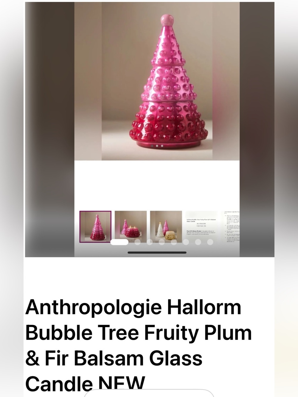 Anthropologie Hallorm Bubble Tree Fruity Plum & Fir Balsam Glass Candle NFW